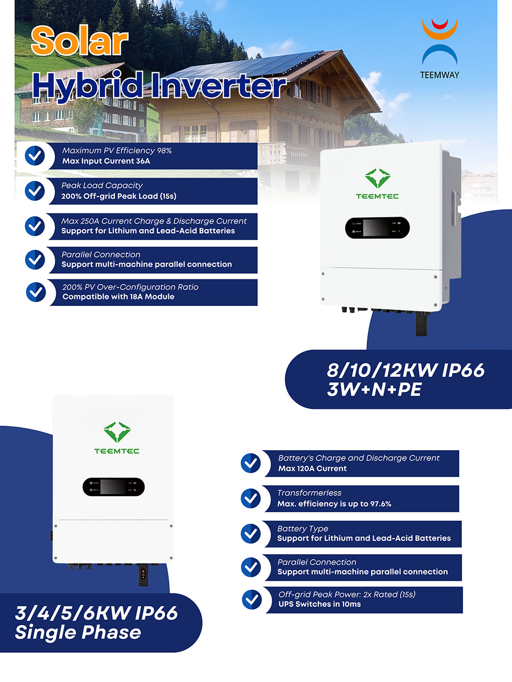 3/4/5/6KW IP66 Single Phase Solar Hybrid Inverter